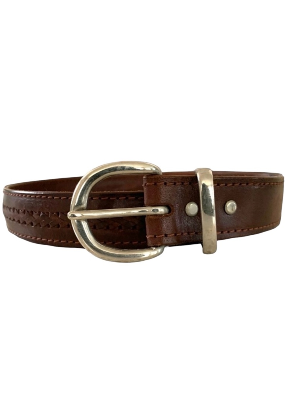 Vintage Men’s Classic Brown Leather Belt Size 38 Brass Rounded Buckle